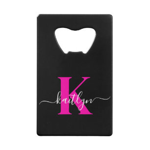 Elegant Black Hot Pink Script Monogram