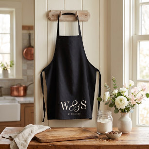 Elegant black initial wedding couples apron