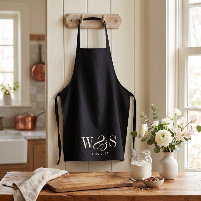 Elegant black initial wedding couples apron (Creator Uploaded)
