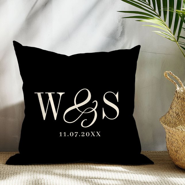 Elegant black initial wedding couples cushion (Creator Uploaded)