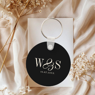 Elegant black initial wedding couples key ring