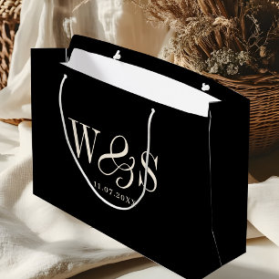 Elegant black initial wedding couples large gift bag