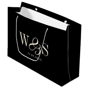 Elegant black initial wedding couples large gift bag