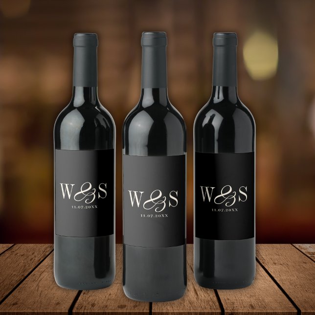 Elegant black initial wedding couples wine label (Creator Uploaded)