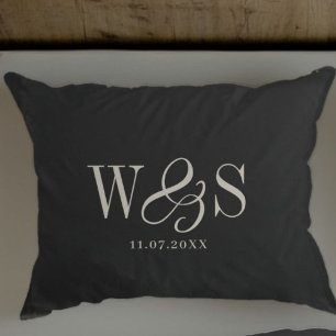 Elegant black initial wedding pillowcase