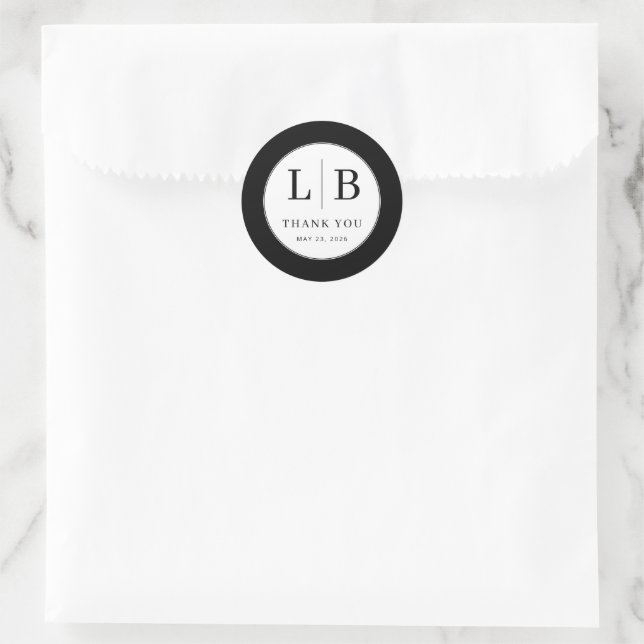Elegant Black Initials Classic Round Sticker (Bag)