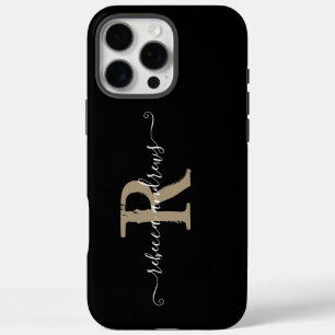 Elegant Black Initials Monogram Script Name Custom iPhone 16 Pro Max Case