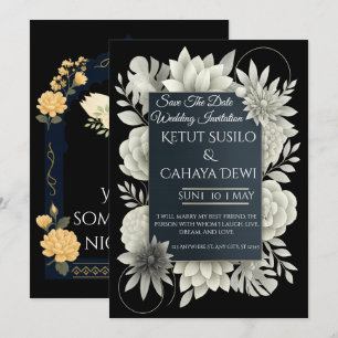 Elegant Black & Ivory Floral Wedding Invitation 