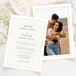 Elegant Black Ivory Platemark Simple Photo Wedding Invitation
