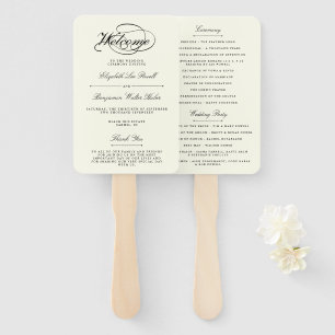 Elegant Black & Ivory Script Wedding Program Hand Fan