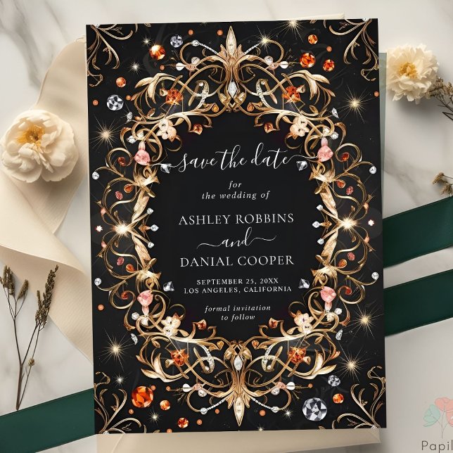 Elegant Black Jewels Decorated Save The Date Invitation (Creator Uploaded)