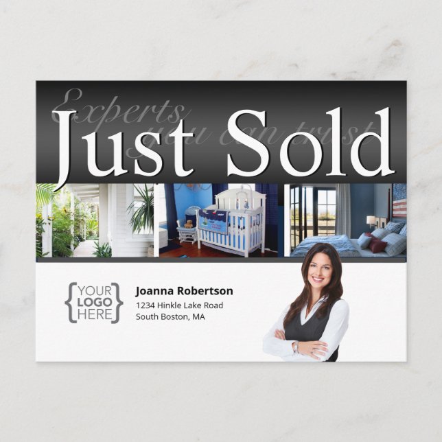 Elegant Black Just sold real estate template Postcard (Front)
