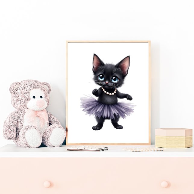 Elegant Black Kitten Ballerina in Purple Tutu Poster (Creator Uploaded)