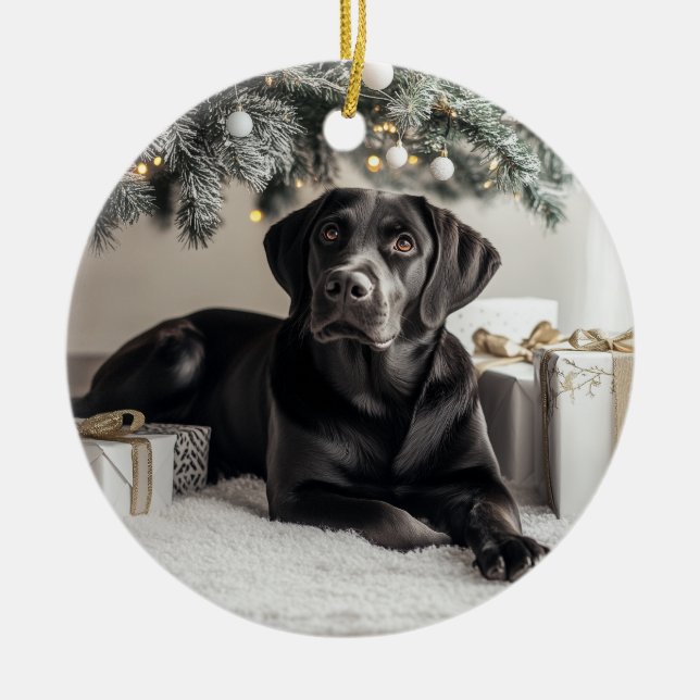 Elegant Black Lab Christmas Ceramic Tree Decoration (Front)