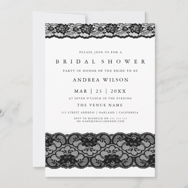 Elegant Black Lace Bridal Shower Invitation (Front)