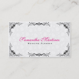 Elegant Black Lace Frame  White Damasks Business Card