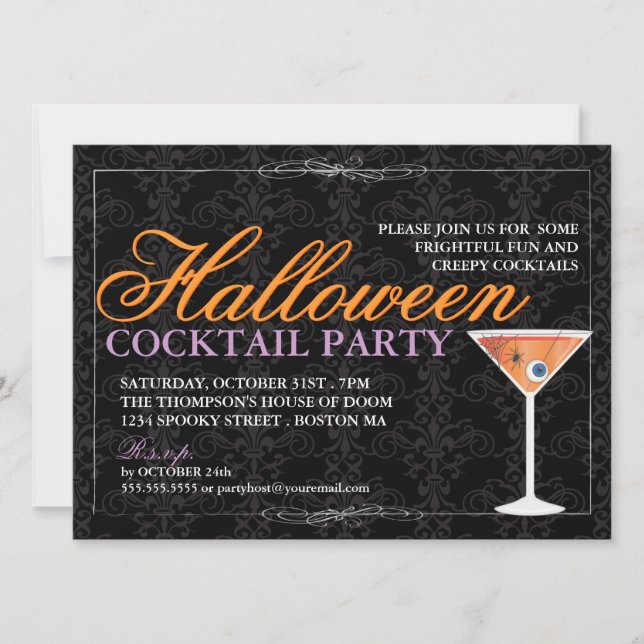 Elegant Black Lace Halloween Cocktail Party Invitation (Front)