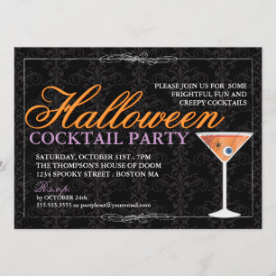 Elegant Black Lace Halloween Cocktail Party Invitation