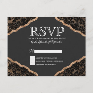 Elegant Black Lace on Burlap Jute Invitation Postcard