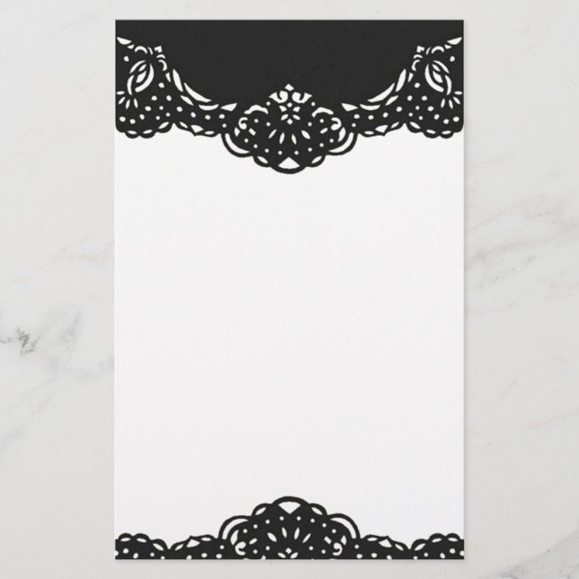 Elegant Black Lace  Ornate  Stationery (Front)