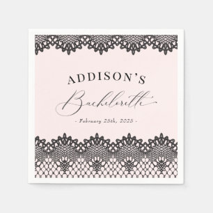 Elegant Black Lace Pink Bachelorette Party Napkin