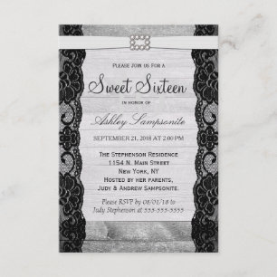 Elegant Black Lace, Rustic Wood, & Diamonds Invitation