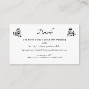 Elegant Black Lace Wedding Details Enclosure Card