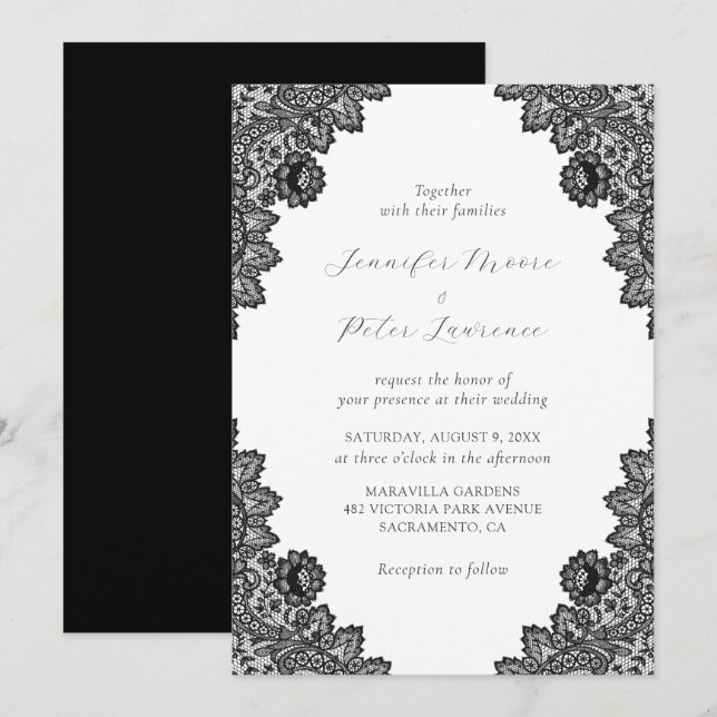 Elegant Black Lace Wedding Invitation (Front/Back)