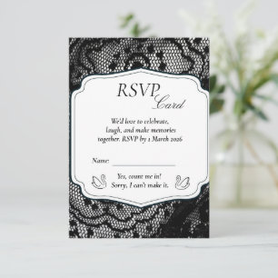 Elegant Black Lace Wedding RSVP Card Reply Cards