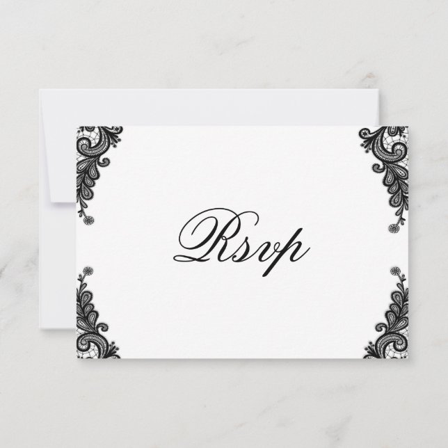 Elegant Black Lace Wedding RSVP Cards (Back)