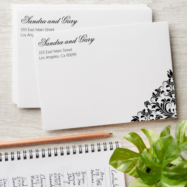 Elegant Black Lace White Damasks Envelope (Stacked)