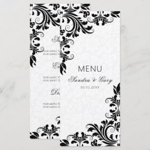 Elegant Black Lace White Damasks Menu