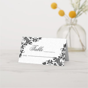 Elegant Black Lace White Damasks Place Card