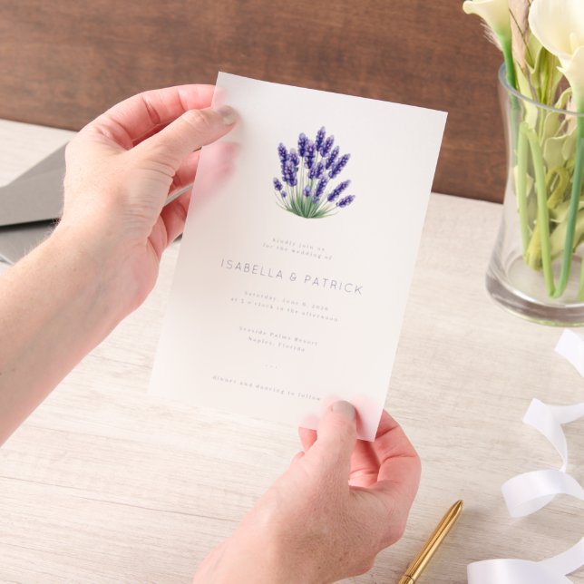 Elegant Black Lavender Floral Vellum Invitations (Handheld)