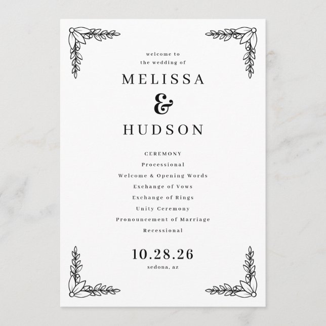 Elegant Black Leafy Branches Programme (Front)