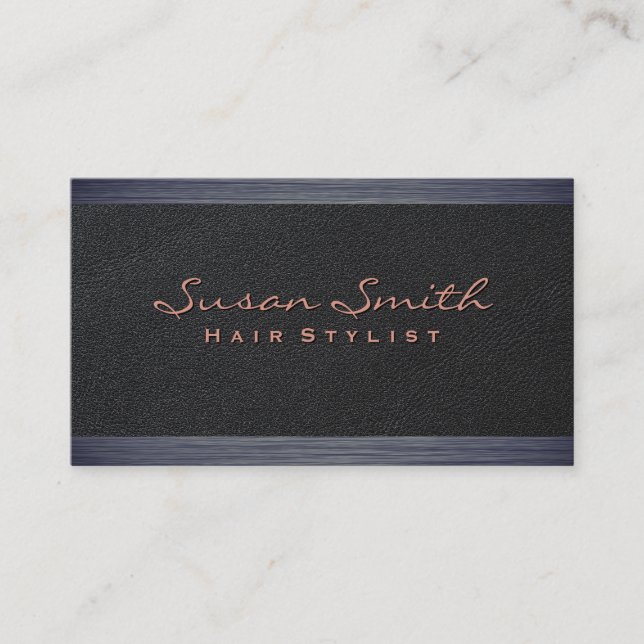 Elegant Black Leather | Dark Texture Trim Business Card (Front)