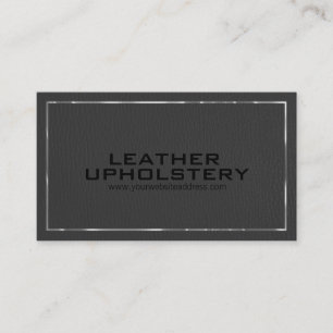 Elegant Black Leather Look Silver Accent Business Card