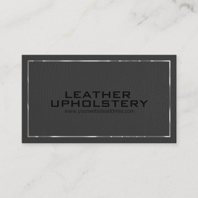 Elegant Black Leather Look Silver Accent Business Card (Front)