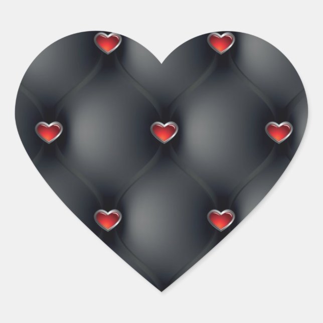 Elegant Black Leather Red Hearts Pattern Heart Sticker (Front)