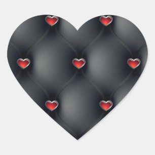 Elegant Black Leather Red Hearts Pattern Heart Sticker