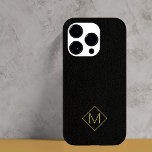 Elegant black leather simple monogrammed Case-Mate iPhone 14 pro case<br><div class="desc">Modern luxury exclusive phone case on a faux leather look (PRINTED) background with a simple classy geometric faux gold monogram. Personalise it with your name initial!</div>