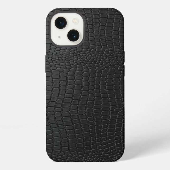 Elegant Black Leather Snakeskin Pattern iPhone Case (Back)