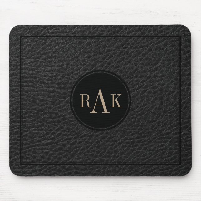 Elegant Black Leather Texture Black Frame Mouse Mat (Front)