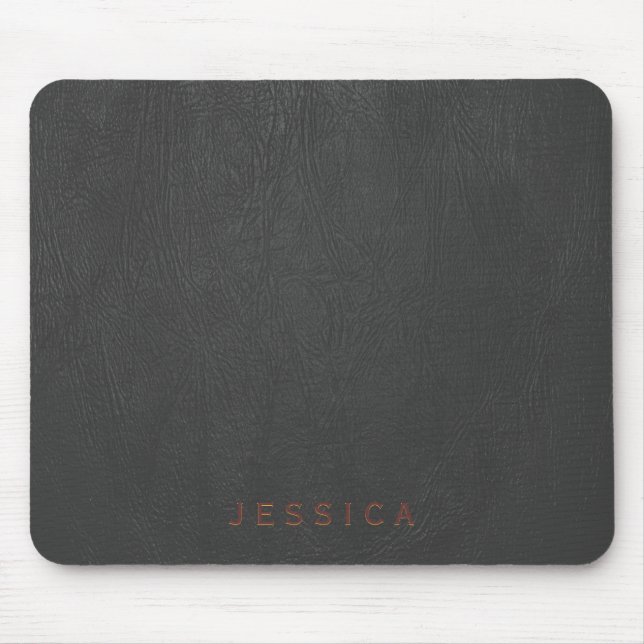 Elegant Black Leather Texture Print Mouse Mat (Front)