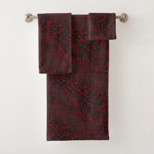 Elegant Black Leopard Animal Print on Dark Red Bath Towel Set