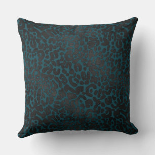 Elegant Black Leopard Animal Print on Teal Cushion