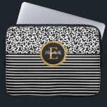 Elegant Black Leopard Monogram Laptop Sleeve<br><div class="desc">A black and white leopard pattern with a black and white striped and a gold and black elegant monogram decorates this laptop sleeve. Personalise it for yourself or for a gift! Designed for you by Blackberry Boulevard.</div>