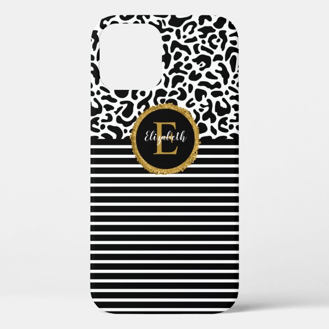 Elegant Black Leopard Monogram Laptop Sleeve Case-Mate iPhone Case (Back)