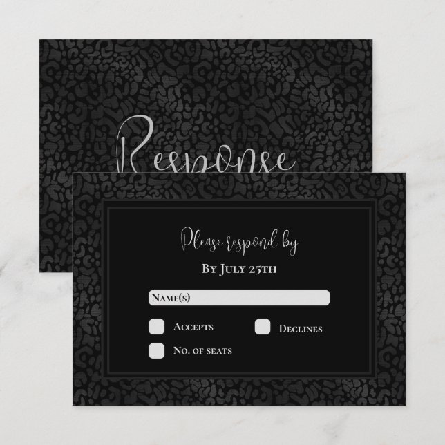 Elegant Black Leopard Print Wedding RSVP Card (Front/Back)