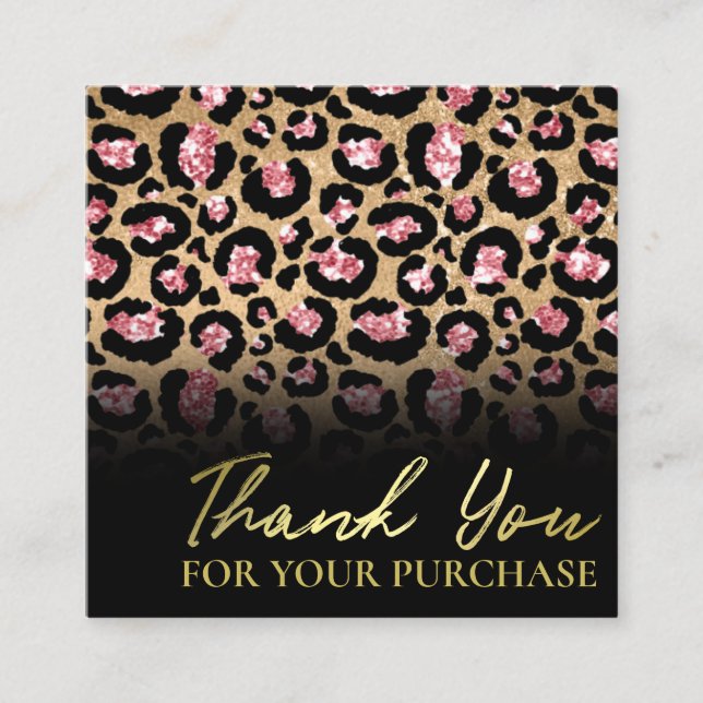 Elegant Black Leopard Thank You For Your Order Square Business Card (Front)